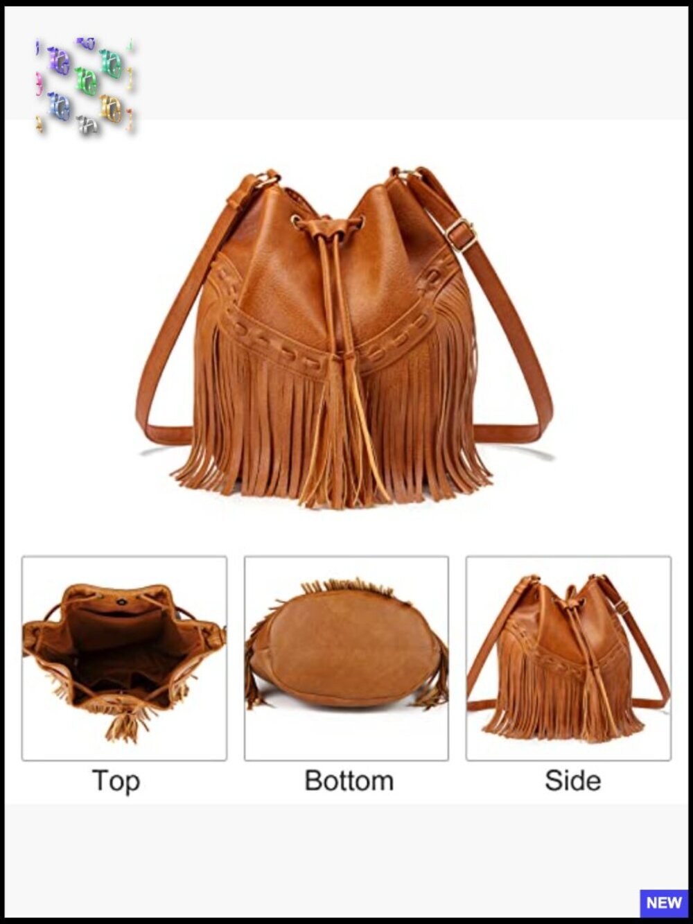 Retro Fringe Hobo Bucket Bag Crossbody Shoulder Purse Tassel Drawstring Closure - Picture 6 of 7